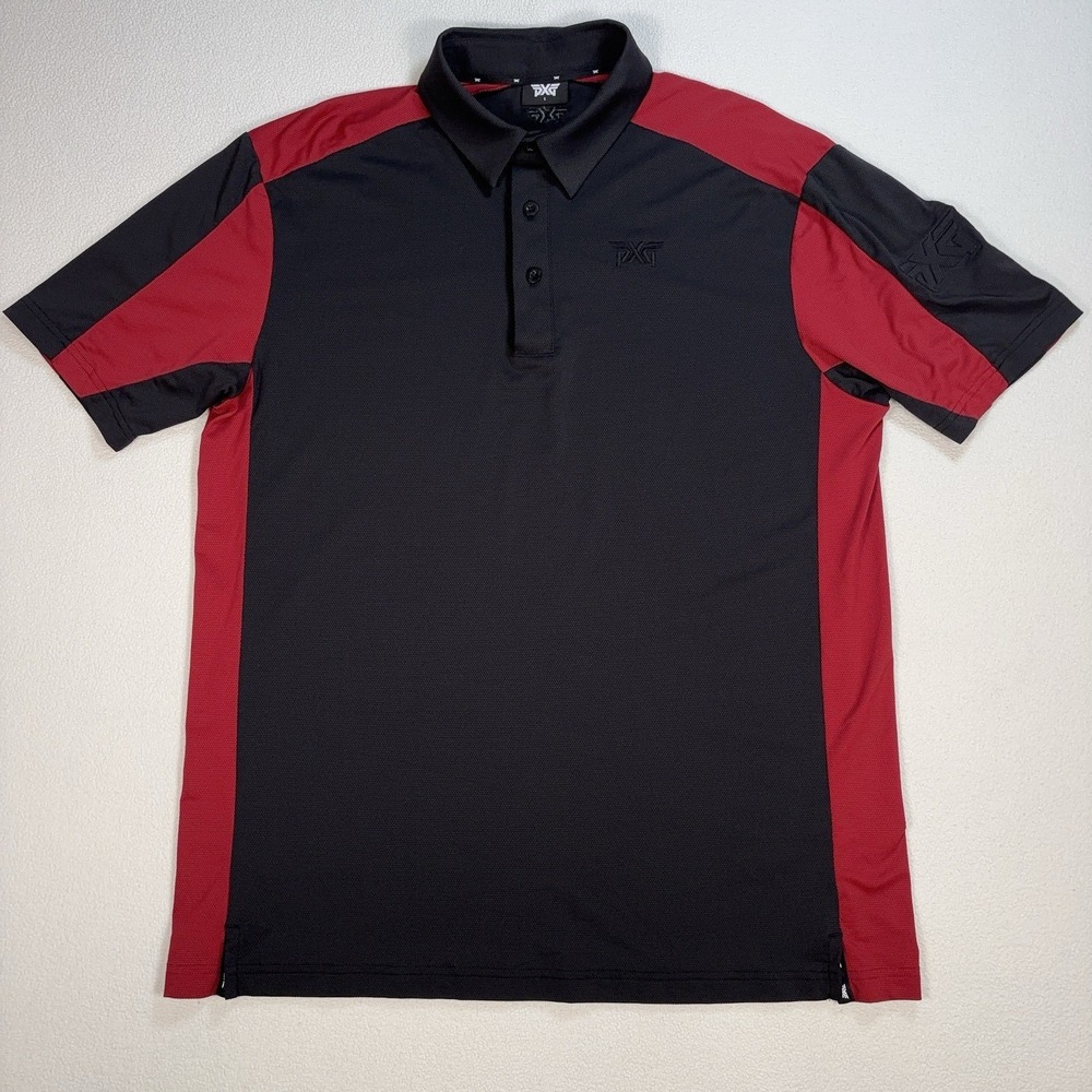 PXG Polo Men's S Black Red Stretch Golf Performance Logo MS22ATP1-14BKC